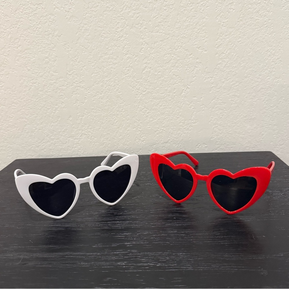 Set of (2) Valentines Day Heart Shaped Women’s Sunglasses Red White His and Hers